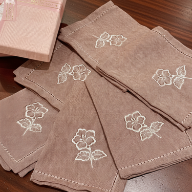 Embroidered Floral Napkin Gift Set – Box of 6 (Rose) all 6 view