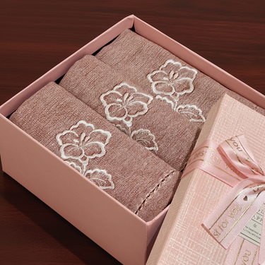 Embroidered Floral Napkin Gift Set – Box of 6 (Rose) side view