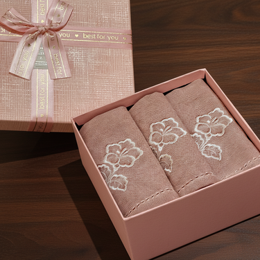 Embroidered Floral Napkin Gift Set – Box of 6 (Rose) TOP view