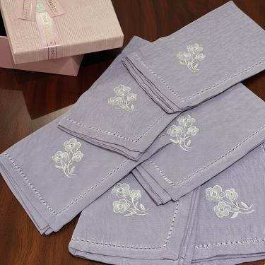 Embroidered Lavender Floral Napkin Gift Set | Box of 6 - all view