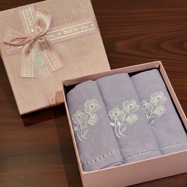Embroidered Lavender Floral Napkin Gift Set | Box of 6 - top view