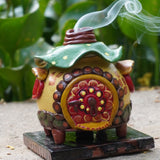 Fairy House Clay Dhoop Stand with Ceramic Base | front view