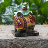 Fairy House Clay Dhoop Stand with Ceramic Base | side view