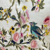 Floral Bird Embroidered Cotton Cushion – Single Piece closeup view