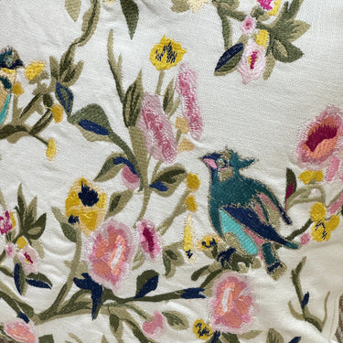 Floral Bird Embroidered Cotton Cushion – Single Piece closeup view
