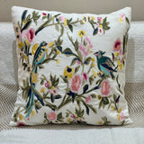 Floral Bird Embroidered Cotton Cushion – Single Piece focus view
