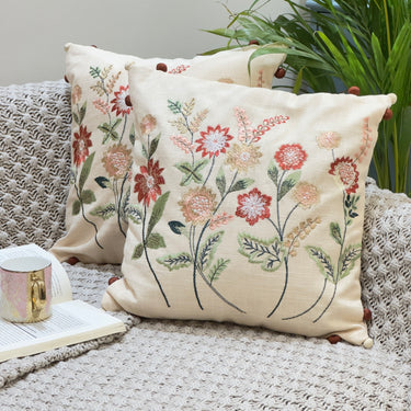 Floral Embroidered Cushion Cover | creative view