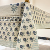 Floral Harmony Hand Block Cotton Table Cover | Close View