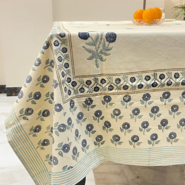 Floral Harmony Hand Block Cotton Table Cover | Side View