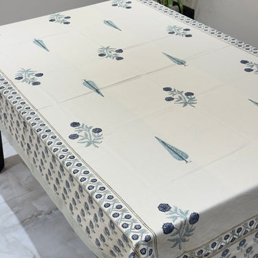 Floral Harmony Hand Block Cotton Table Cover | Top View