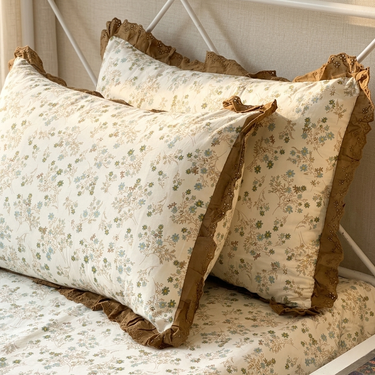 Floral Print 400TC Cotton Bedsheet with brown lace | King Size | side view