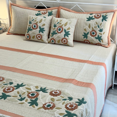 Floral Quilted Embroidered Bedcover Set | left view