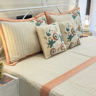 Floral Quilted Embroidered Bedcover Set | side view