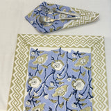 Floral Vine Handblocked Cotton Table Runner Set | close view