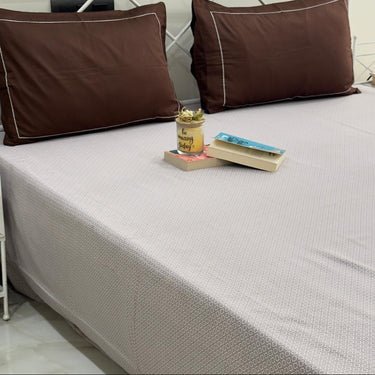 Geometric Taupe & Brown 400 TC Cotton Bedsheet Set overall view