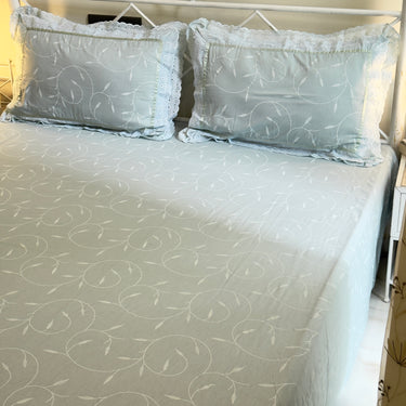 Green Double Lace 400TC Bedsheet | full view