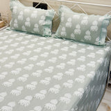 Green Elephant 400TC Pure Cotton King Size Bedsheet with Lace Pillow Covers | full view