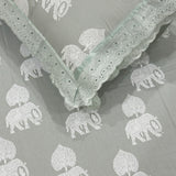 Green Elephant 400TC Pure Cotton King Size Bedsheet with Lace Pillow Covers | lace detail view