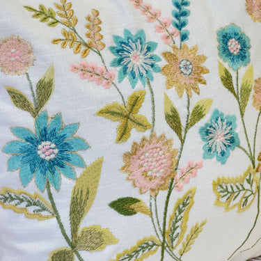 Green Floral Embroidered Cushion Cover | Close View