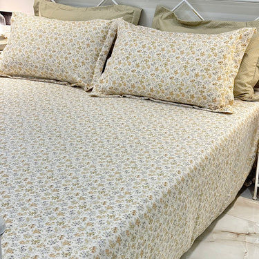 Green Floral with Polka King Size 5 piece Bedsheet Set | 4 pillow covers | full view 