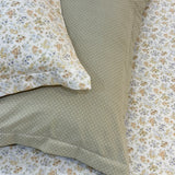 Green Floral with Polka King Size 5 piece Bedsheet Set | 4 pillow covers | top view 