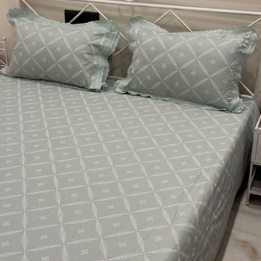 Green Leafy Double Lace 400TC Bedsheet | overall view