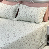 Green & Muted Rose Floral King Size Bedsheet Set (5 Pieces) with 4 Pillow Covers | full view
