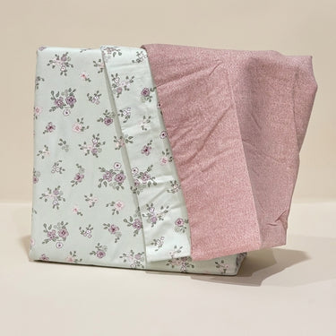 Green & Muted Rose Floral King Size Bedsheet Set (5 Pieces) with 4 Pillow Covers | studio view