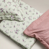 Green & Muted Rose Floral King Size Bedsheet Set (5 Pieces) with 4 Pillow Covers | top view