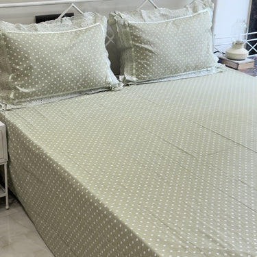 Green Polka Dot 400TC Cotton Bedsheet | full view