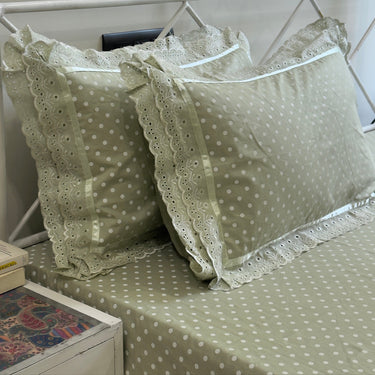 Green Polka Dot 400TC Cotton Bedsheet | pillow view