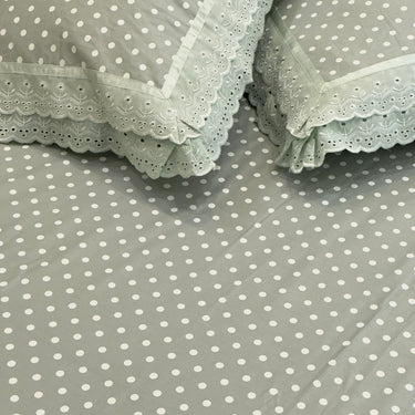Green Polka Double Lace 400TC Pure Cotton Bedsheet | King Size | Focus view