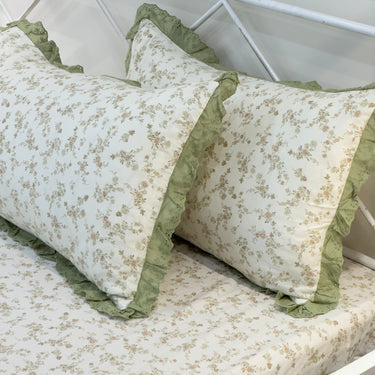 Green Rose Soft Cotton Feel Double Bed Bedsheet Set with Lace Detailed Pillow Covers (250 x 270 cm) | pillow view