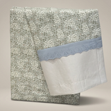 Green leaf Soft Cotton Feel Double Bed Bedsheet Set with Lace Detailed Pillow Covers (250 x 270 cm) | studio front view