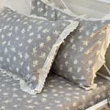 Grey Blossom Soft Cotton Feel Double Bed Bedsheet Set with Lace Detailed Pillow Covers (250 x 270 cm) | pillow view
