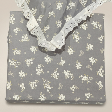 Grey Blossom Soft Cotton Feel Double Bed Bedsheet Set with Lace Detailed Pillow Covers (250 x 270 cm) | studio top view