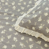 Grey Blossom Soft Cotton Feel Double Bed Bedsheet Set with Lace Detailed Pillow Covers (250 x 270 cm) |top view