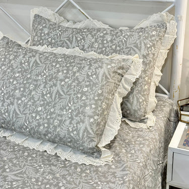 Grey Botanical Lace Print 400TC Cotton Bedsheet | King Size view 