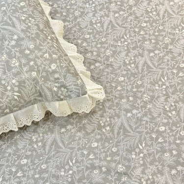 Grey Botanical Lace Print 400TC Cotton Bedsheet | King creative view 