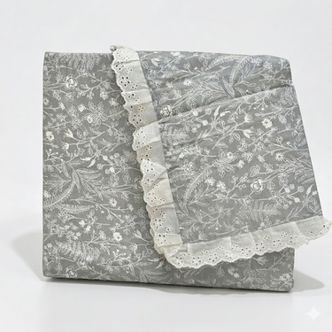 Grey Botanical Lace Print 400TC Cotton Bedsheet | King studio view 