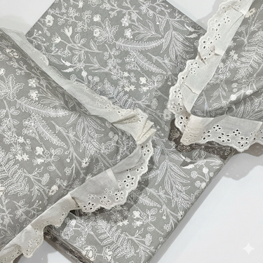 Grey Botanical Lace Print 400TC Cotton Bedsheet | King top view 
