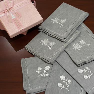 Grey Embroidered Floral Napkin Gift Set | Box of 6 - all view