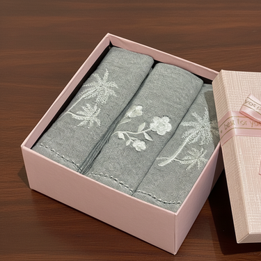 Grey Embroidered Floral Napkin Gift Set | Box of 6 - side view