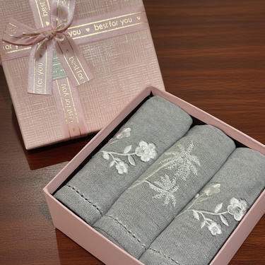 Grey Embroidered Floral Napkin Gift Set | Box of 6 - top view