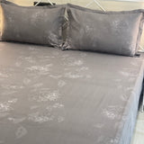 Grey Floral Jacquard Cotton Bedsheet Set | full view