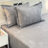 Grey Floral Jacquard Cotton Bedsheet Set | side view