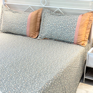 Grey Orange floral Soft Cotton Feel Double Bed Bedsheet Set with Lace Detailed Pillow Covers (250 x 270 cm) | full view