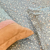 Grey Orange floral Soft Cotton Feel Double Bed Bedsheet Set with Lace Detailed Pillow Covers (250 x 270 cm) | top view