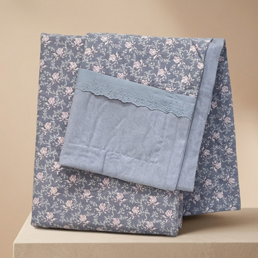 Grey Rose Soft Cotton Feel Double Bed Bedsheet Set with Lace Detailed Pillow Covers (250 x 270 cm) | studio front view
