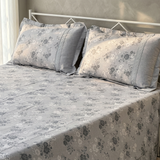 Grey floral Soft Cotton Feel Double Bed Bedsheet Set with Lace Detailed Pillow Covers (250 x 270 cm) | full view